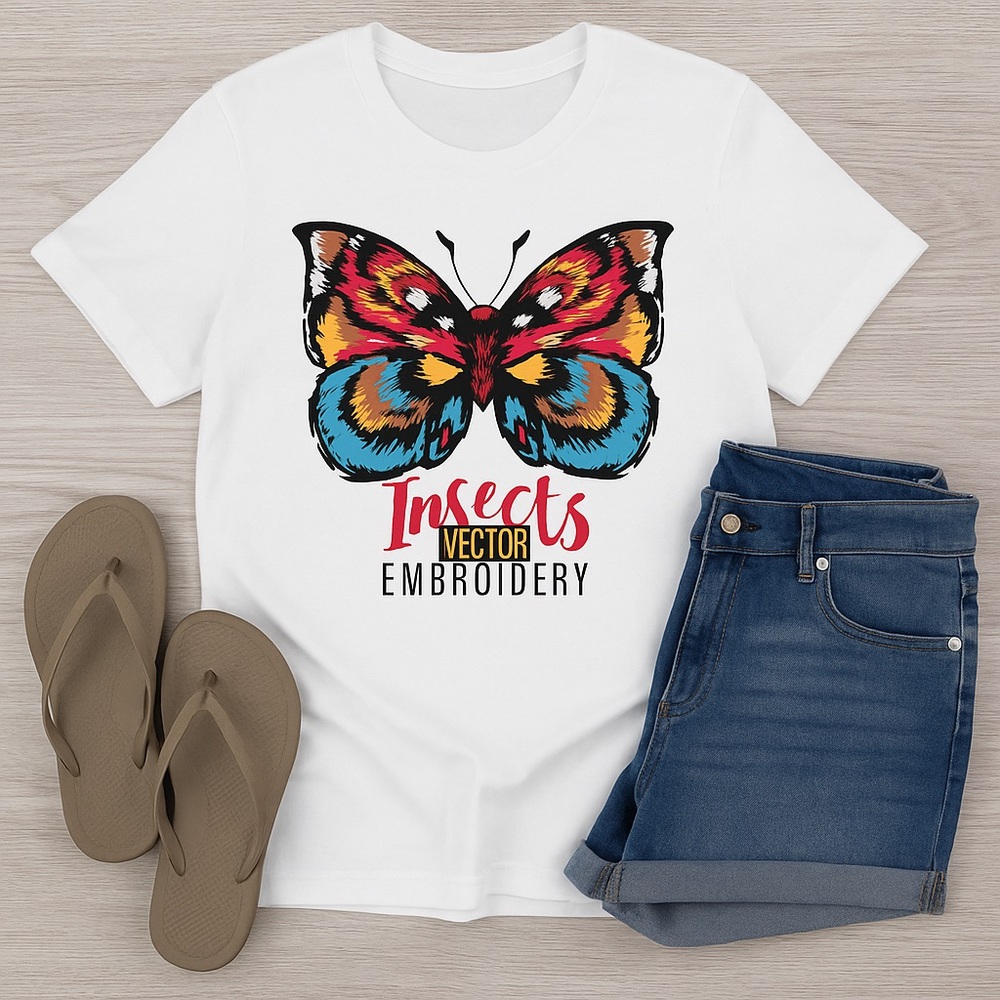 Gildan White Tee with Colorful Butterfly Design